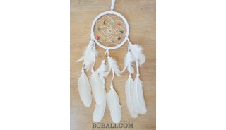 dream catcher net with stone beads feathers white color